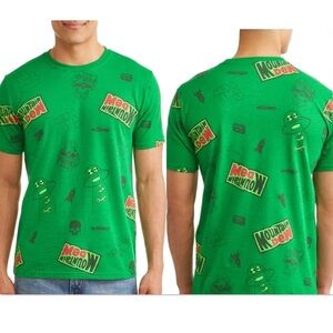 Mountain Dew green red logo alien print short sleeve crew neck t-shirt